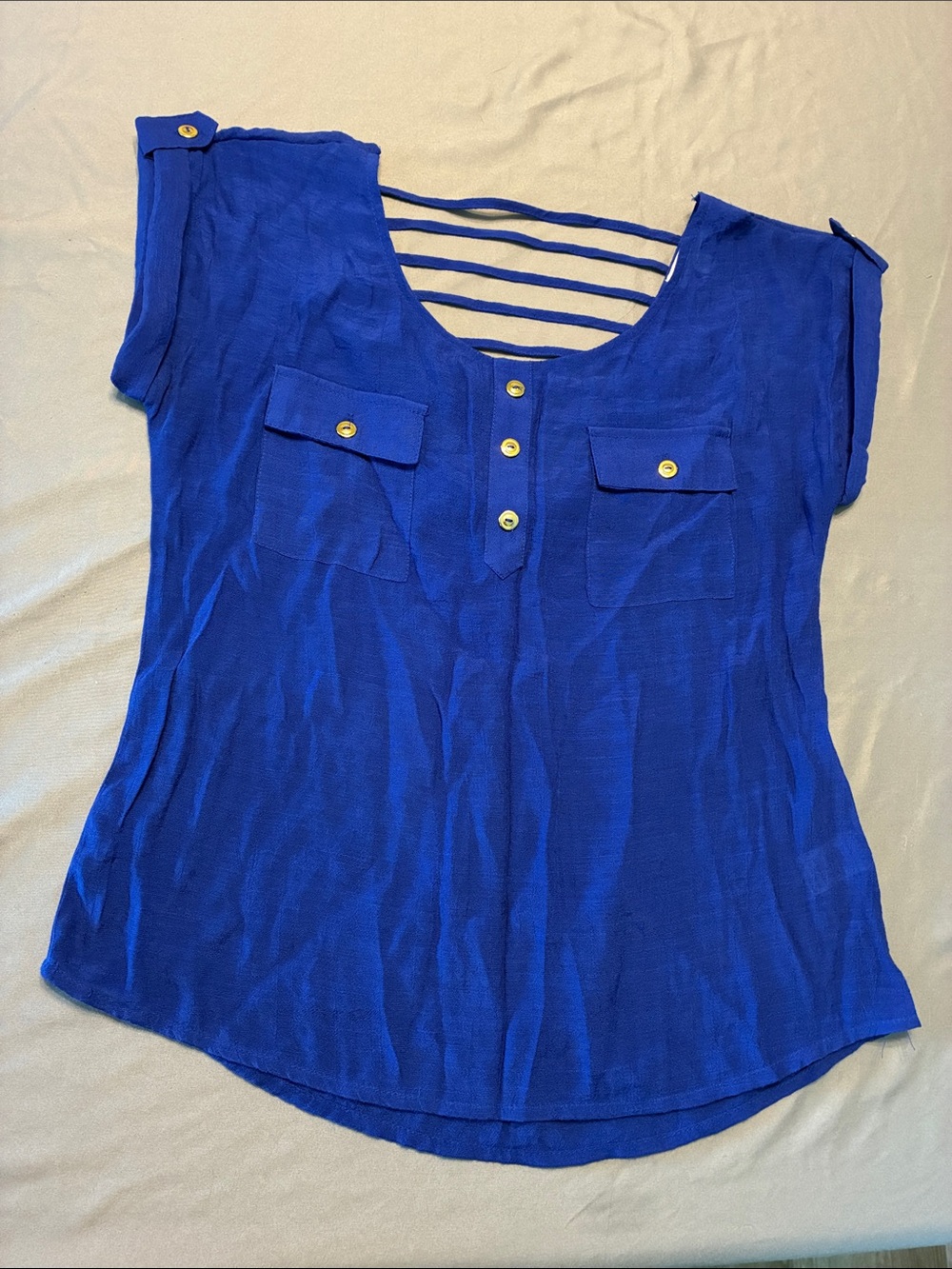 mine Cobalt Blue Strappy-Back Short Sleeve Blouse